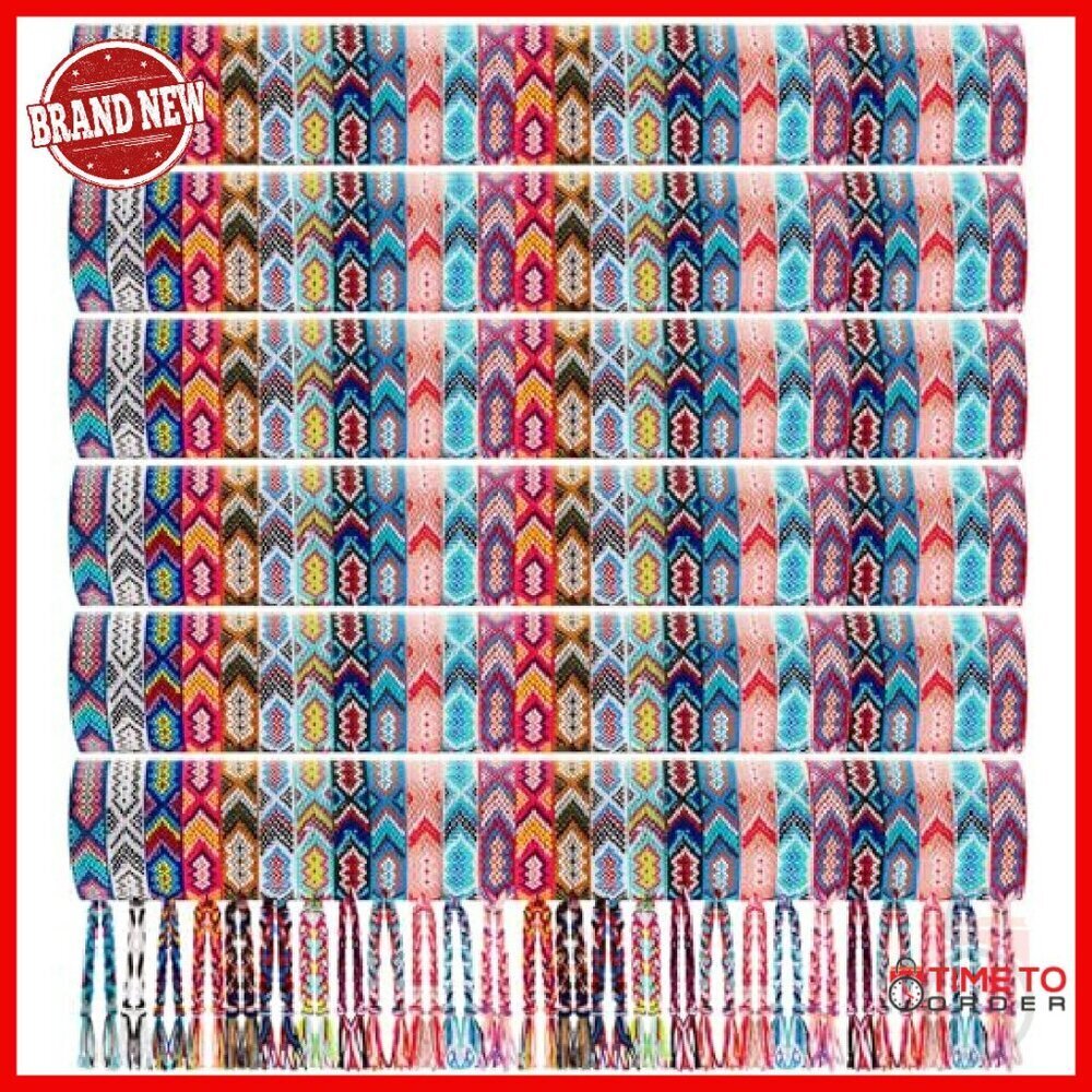 100 Adjustable Woven Friendship Bracelets Set Sliding Knot Closure - Picture 2 of 8
